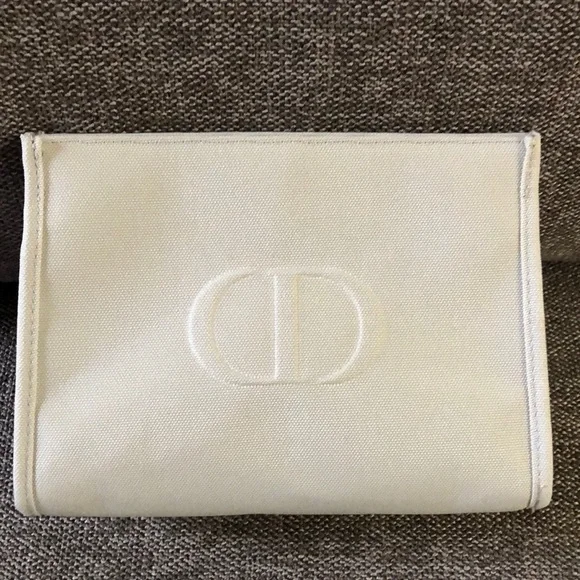Dior Beauty Pouch Makeup Bag Light Grey Medium Canvas Authentic - Picture 6 of 15